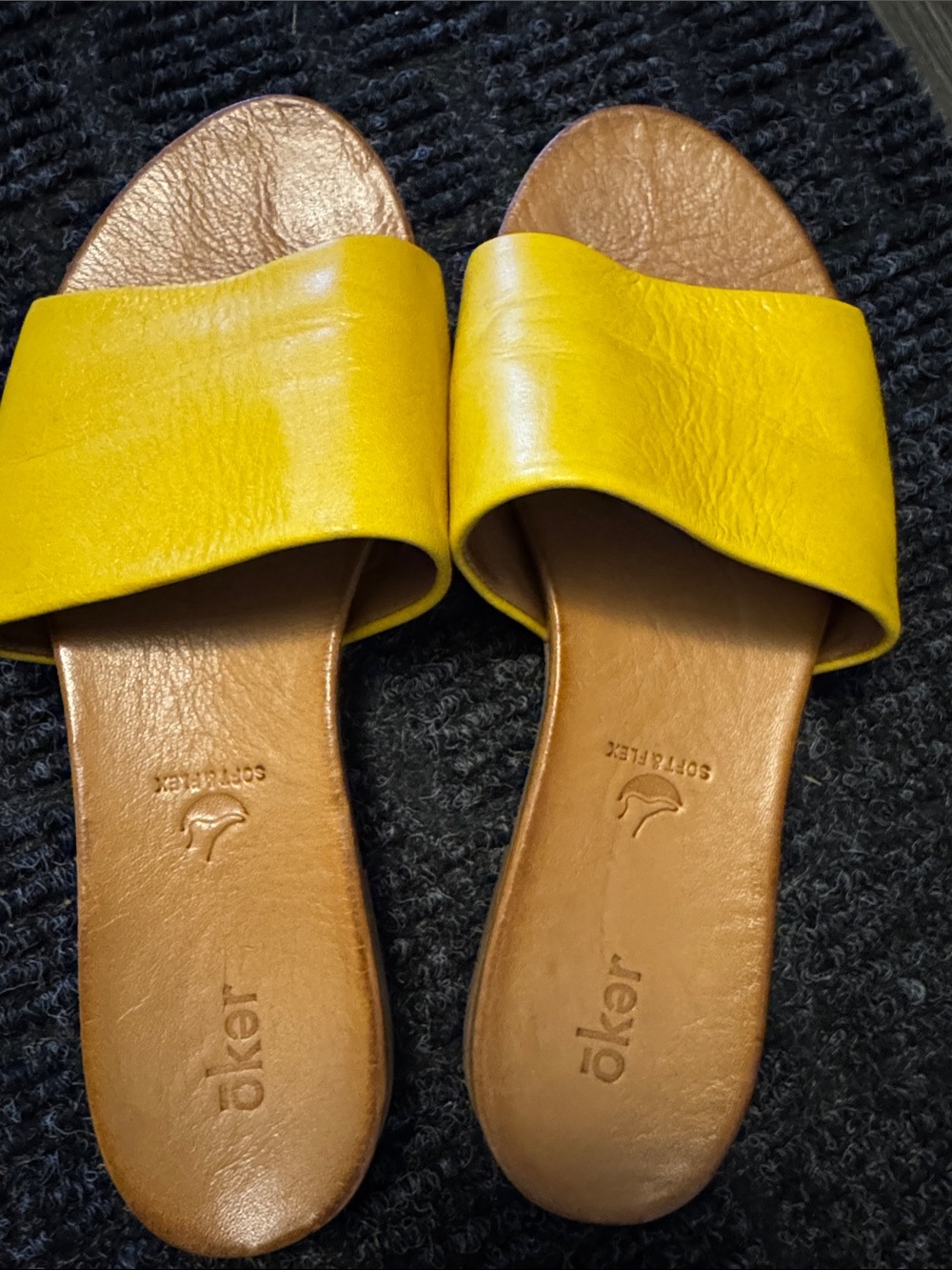 Yellow Leather Slide Sandals